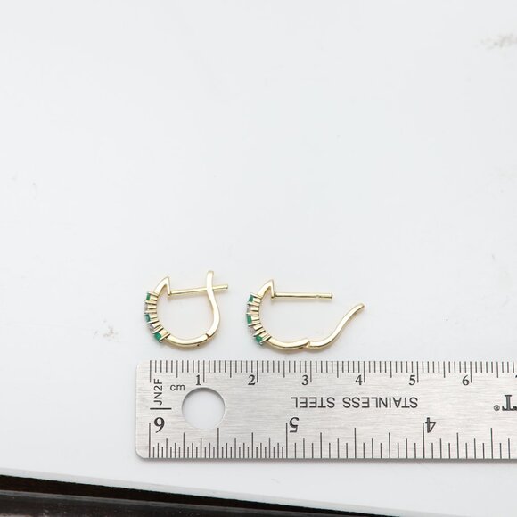 14k small Emerald Huggie Earrings Very cute Emeralds and Diamonds Earring - Picture 3 of 7